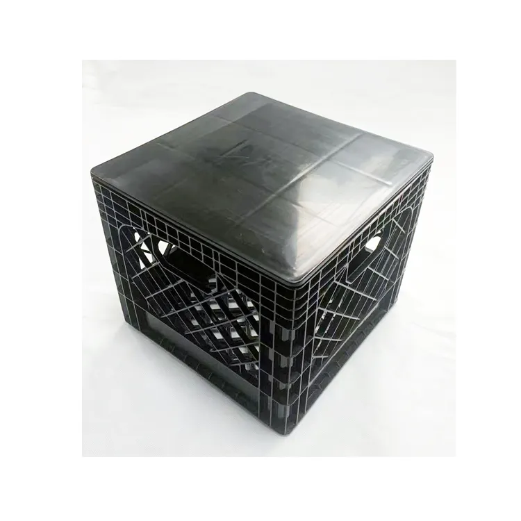 Caja de leche láctea desplegable de plástico cuadrado apilable de 16 cuartos con tapa