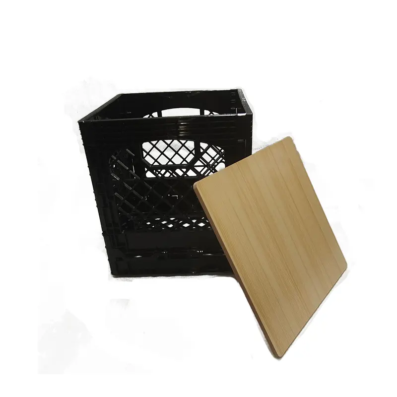 Plástico cuadrado cajón plegable de la leche del cajón del almacenamiento de 16 cuartos de galón con la tapa de madera de la cubierta