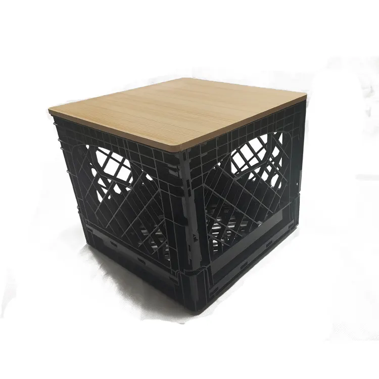 Plástico cuadrado cajón plegable de la leche del cajón del almacenamiento de 16 cuartos de galón con la tapa de madera de la cubierta