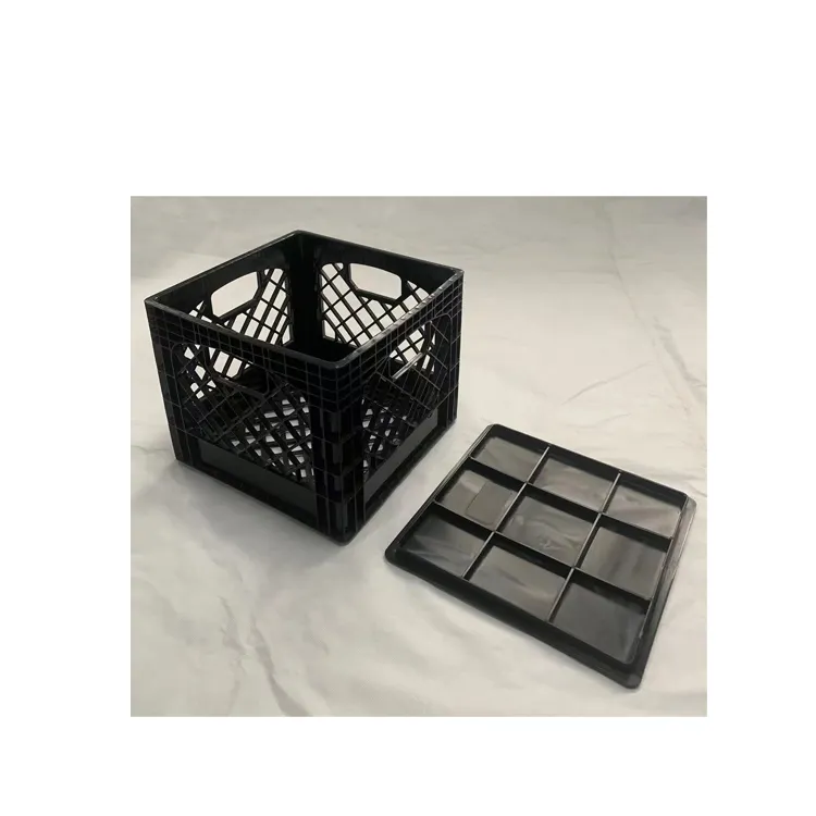 Caja de leche láctea desplegable de plástico cuadrado apilable de 16 cuartos con tapa