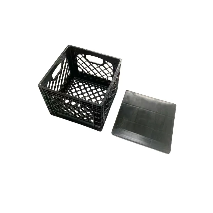 Caja de leche láctea desplegable de plástico cuadrado apilable de 16 cuartos con tapa