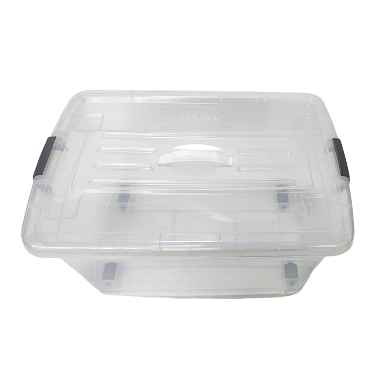 Caja de asas estable de calidad de contenedor de almacenamiento de plástico resistente transparente de 17 galones con tapa